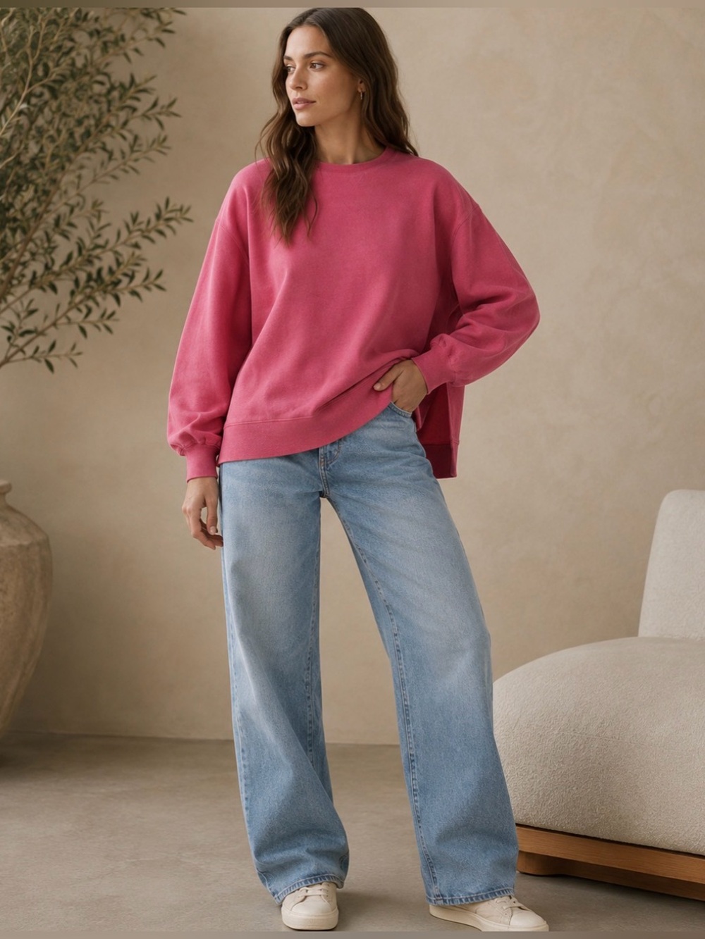 Z Supply Modern Weekender Sweatshirt Raspberry magenta Oversized Small Crewneck